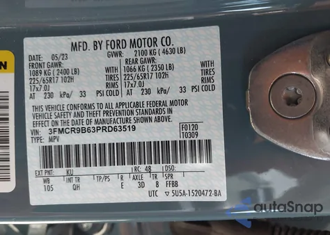 2023 Ford Bronco Sport Big Bend из США, поврежденный, VIN 3FMCR9B63PRD63519